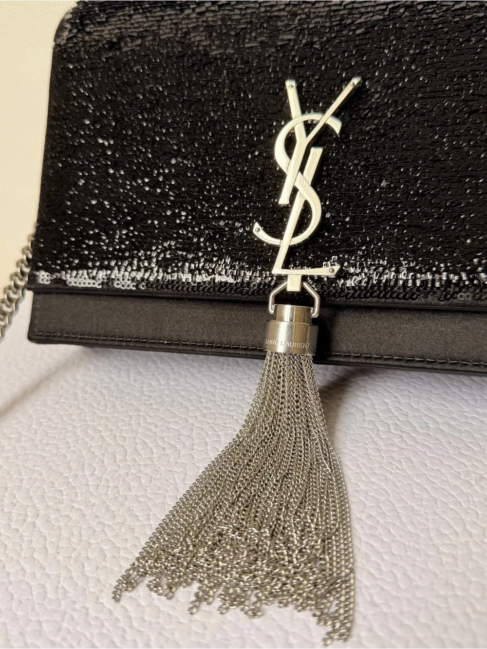 Saint Laurent Kate Tassel Chain Wallet Sequins Black Silver HW - Picture 3 of 14